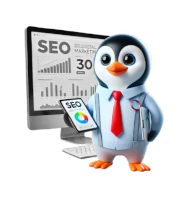 Penguin Looks at financial charts.