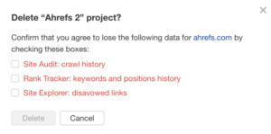 delete a project in ahrefs