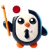 Penguin holding a Japanese flag.