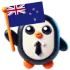 Penguin holding a New Zealand flag.