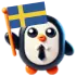 Penguin holding a Swedish flag.